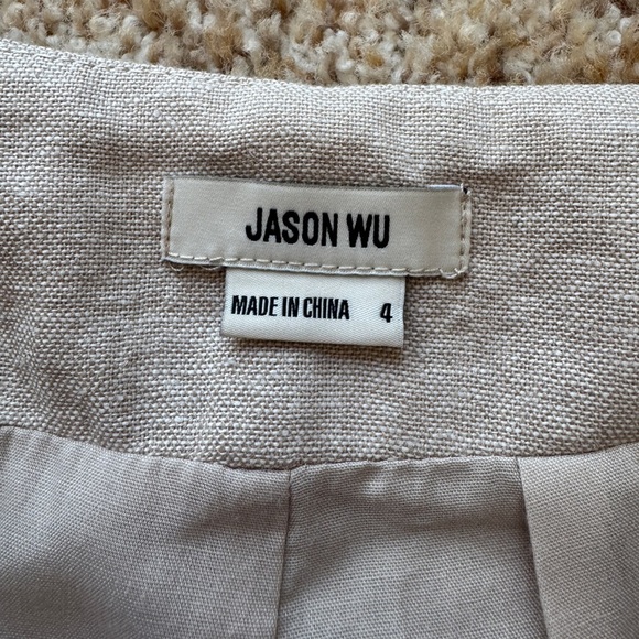 NWT Jason Wu Women's Hook Closure Pockets Straight Leg Linen Pant Beige Sz 4 - Picture 3 of 7